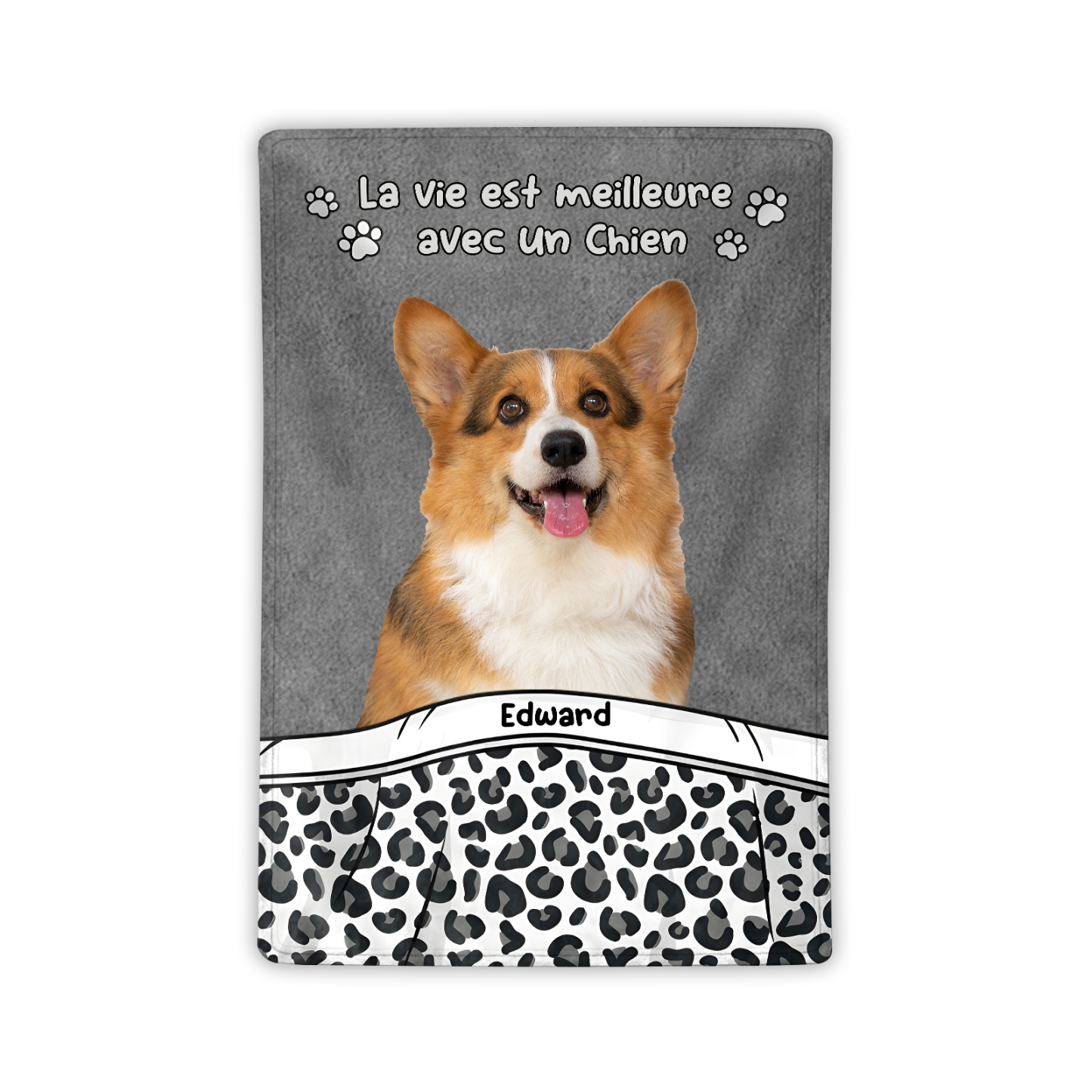 Couverture plaids polaire animal 1 Prénom Personnalisé avec photo de chien ou chat Cadeau pour famille | Jessemade