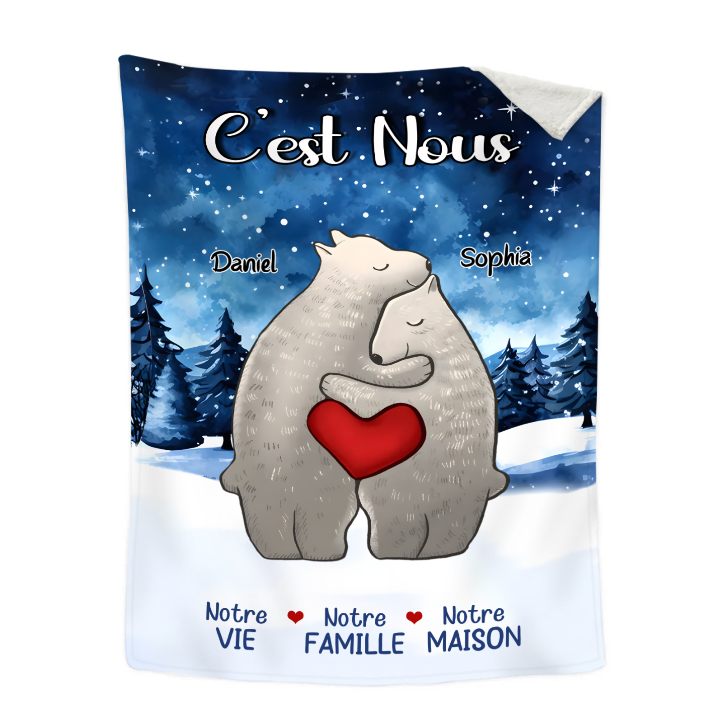 Couverture Plaids Polaire ours 2 Prénoms Personnalisés Cadeau pour Couple | Jessemade