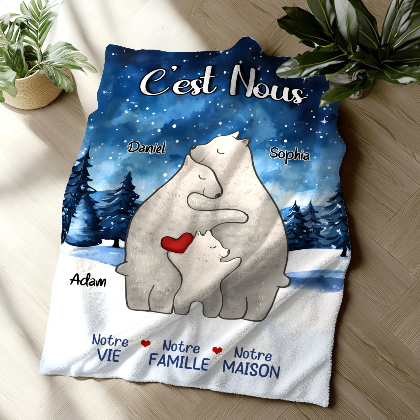 Couverture Plaids Polaire ours 3 Prénoms Personnalisés Cadeau pour Famille | Jessemade