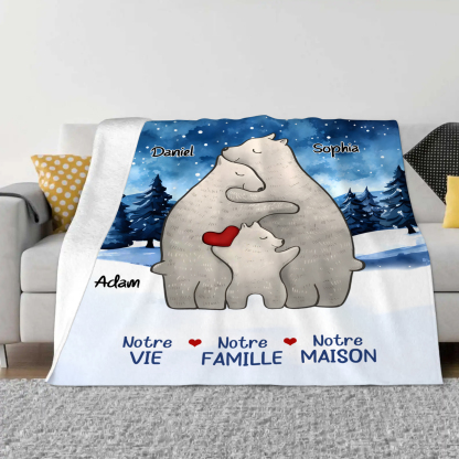 Couverture Plaids Polaire ours 3 Prénoms Personnalisés Cadeau pour Famille | Jessemade