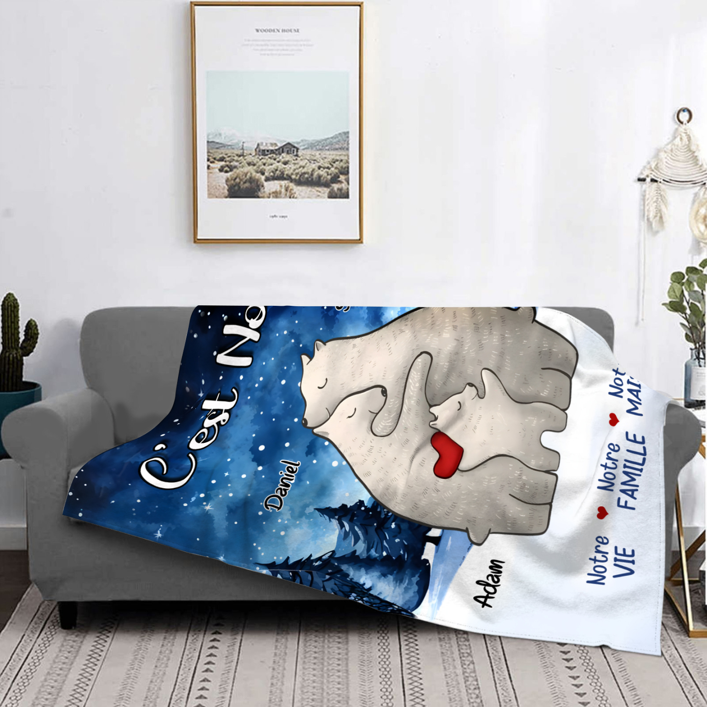 Couverture Plaids Polaire ours 3 Prénoms Personnalisés Cadeau pour Famille | Jessemade