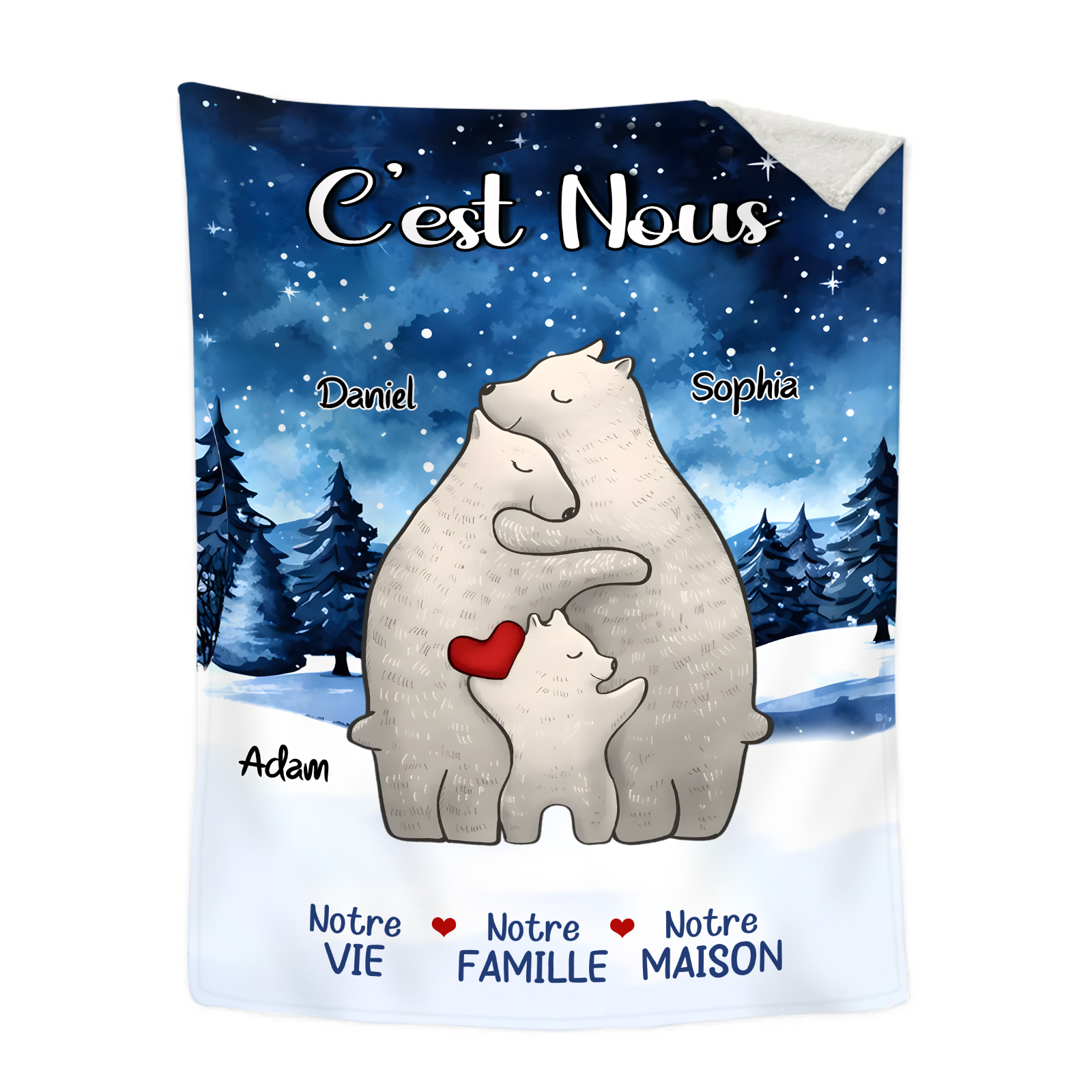 Couverture Plaids Polaire ours 3 Prénoms Personnalisés Cadeau pour Famille | Jessemade