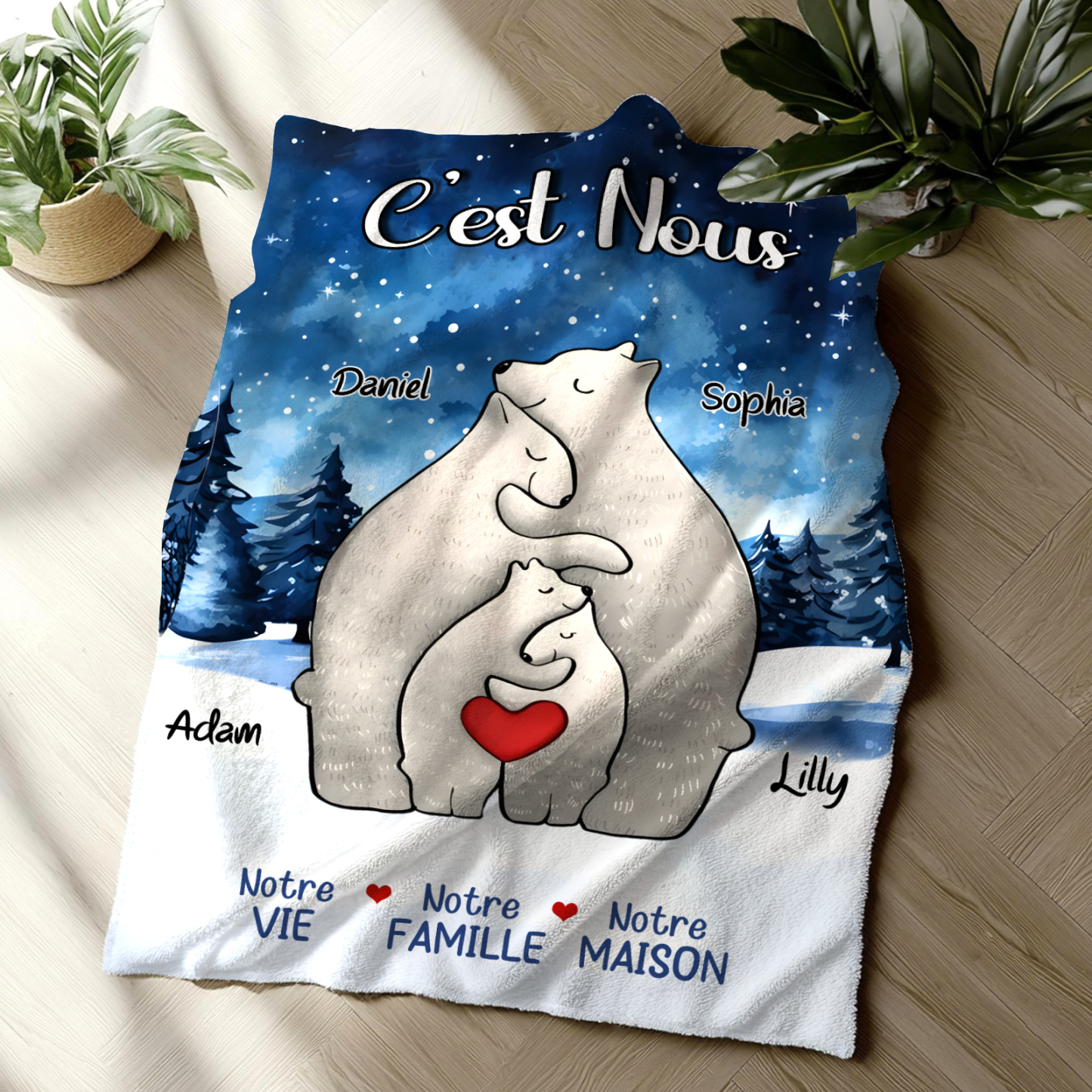 Couverture Plaids Polaire ours 4 Prénoms Personnalisés Cadeau pour Famille | Jessemade
