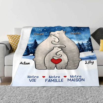 Couverture Plaids Polaire ours 4 Prénoms Personnalisés Cadeau pour Famille | Jessemade