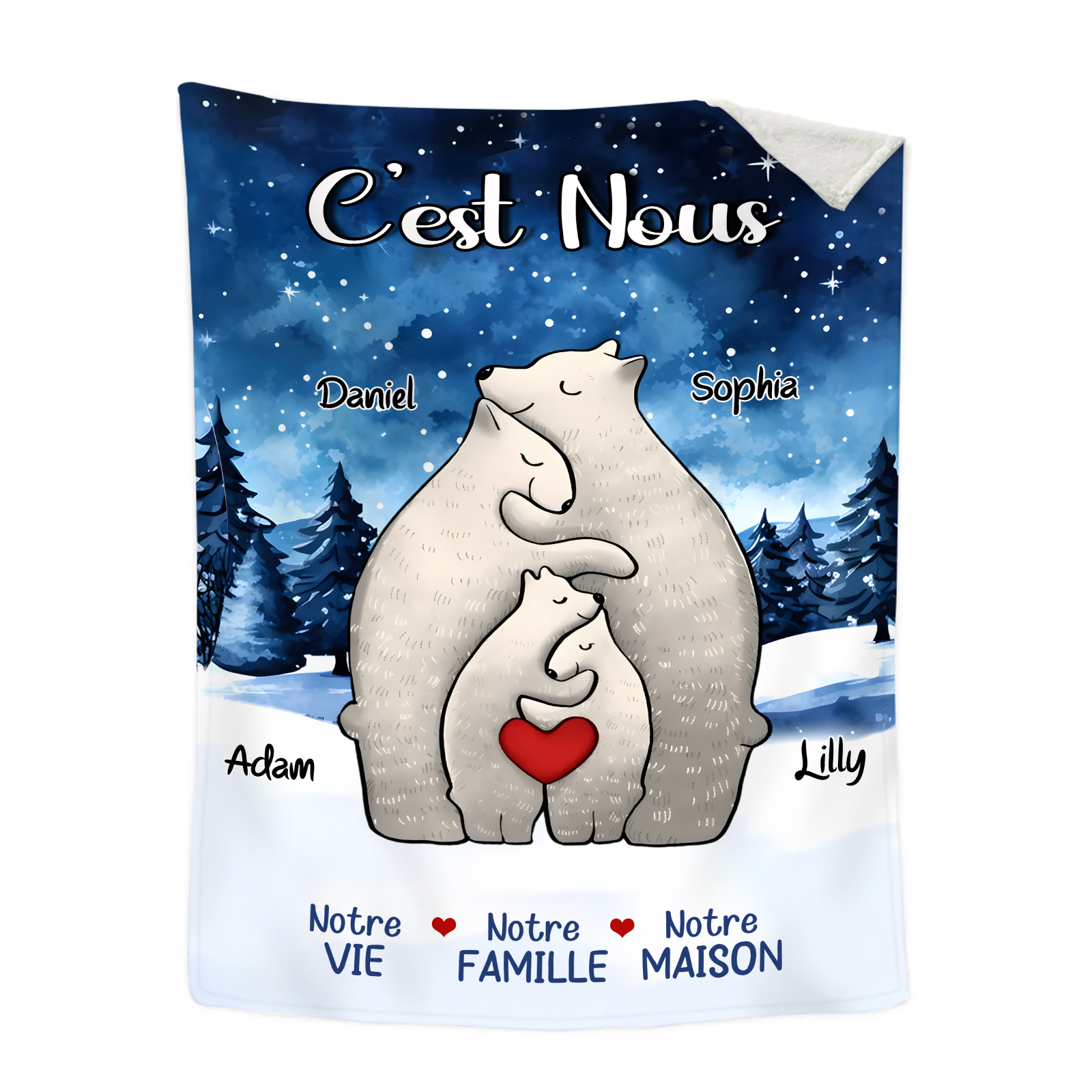 Couverture Plaids Polaire ours 4 Prénoms Personnalisés Cadeau pour Fa