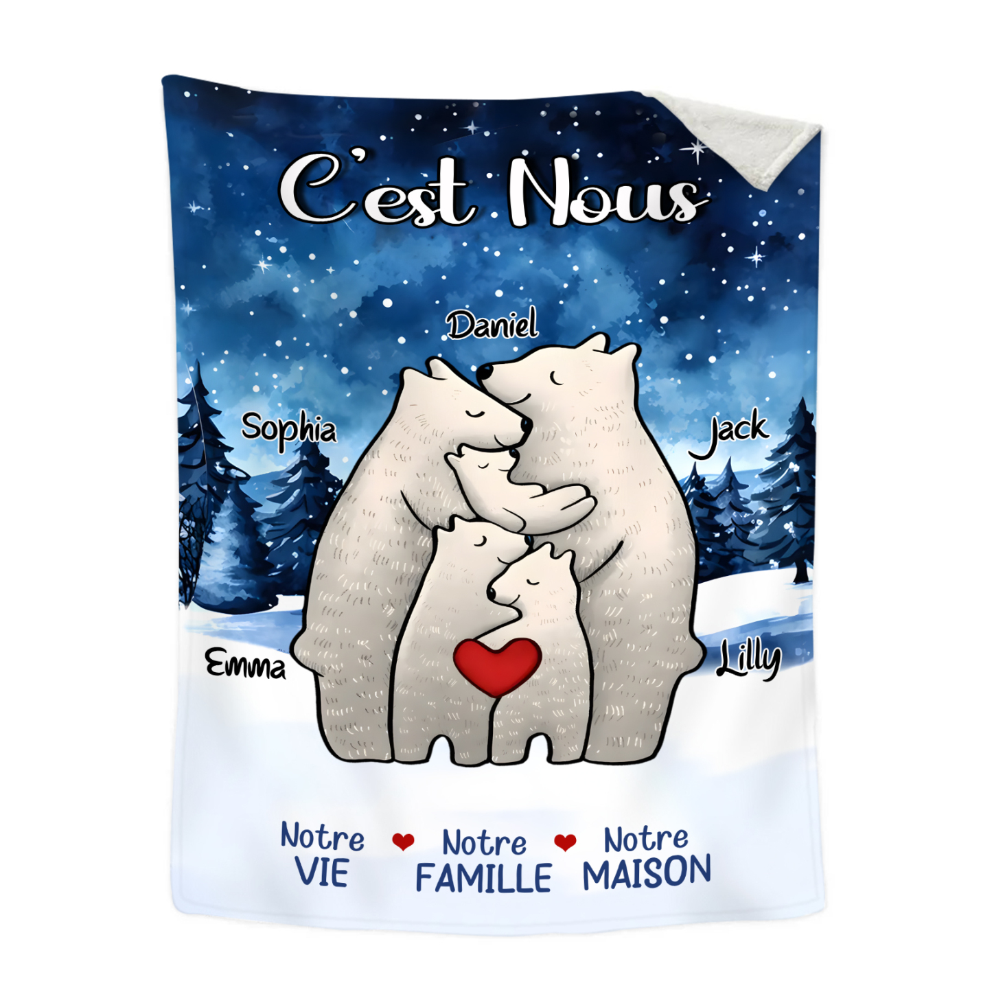 Couverture Plaids Polaire ours 5 Prénoms Personnalisés Cadeau pour Fa