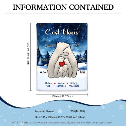 Couverture Plaids Polaire ours 6 Prénoms Personnalisés Cadeau pour Famille | Jessemade