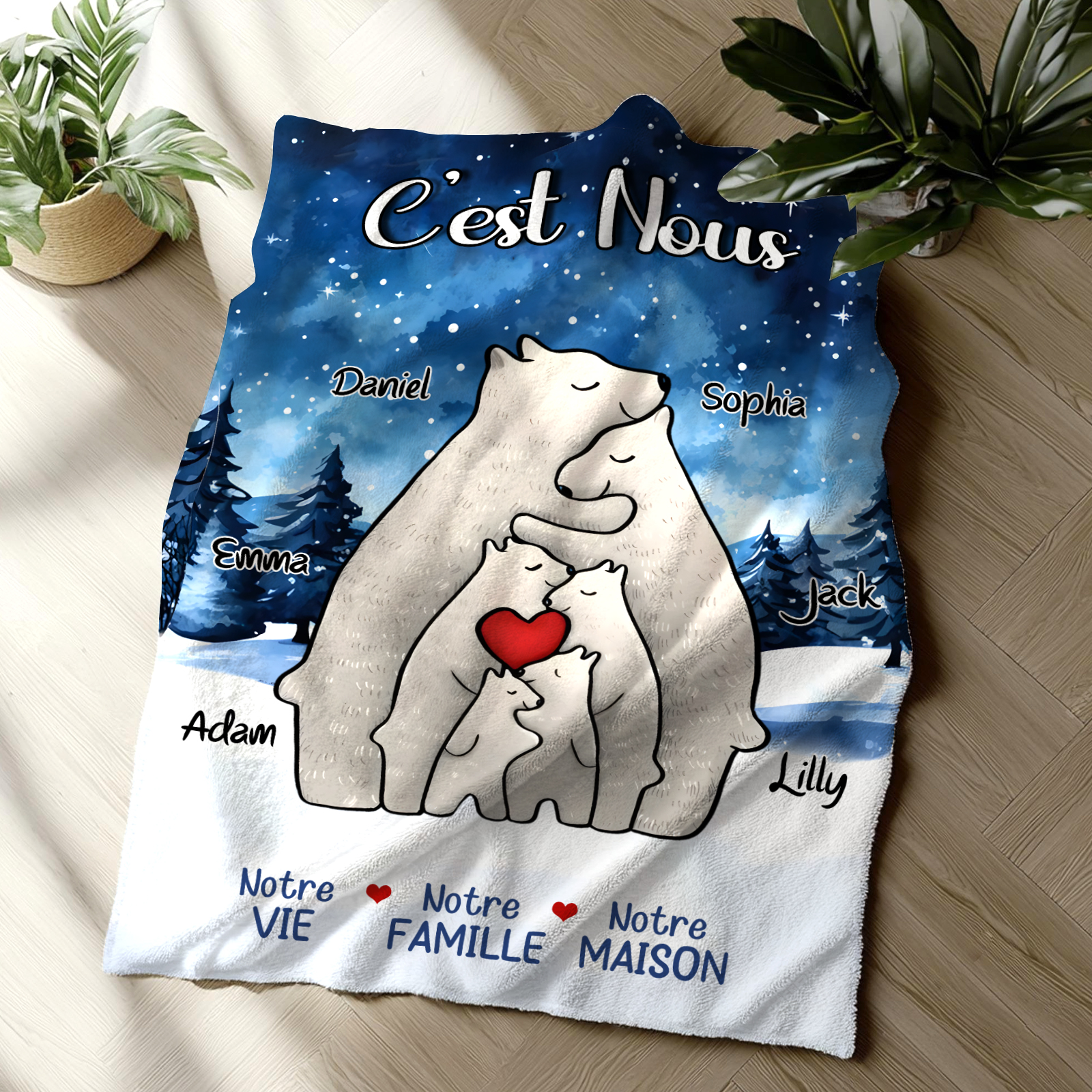 Couverture Plaids Polaire ours 6 Prénoms Personnalisés Cadeau pour Famille | Jessemade