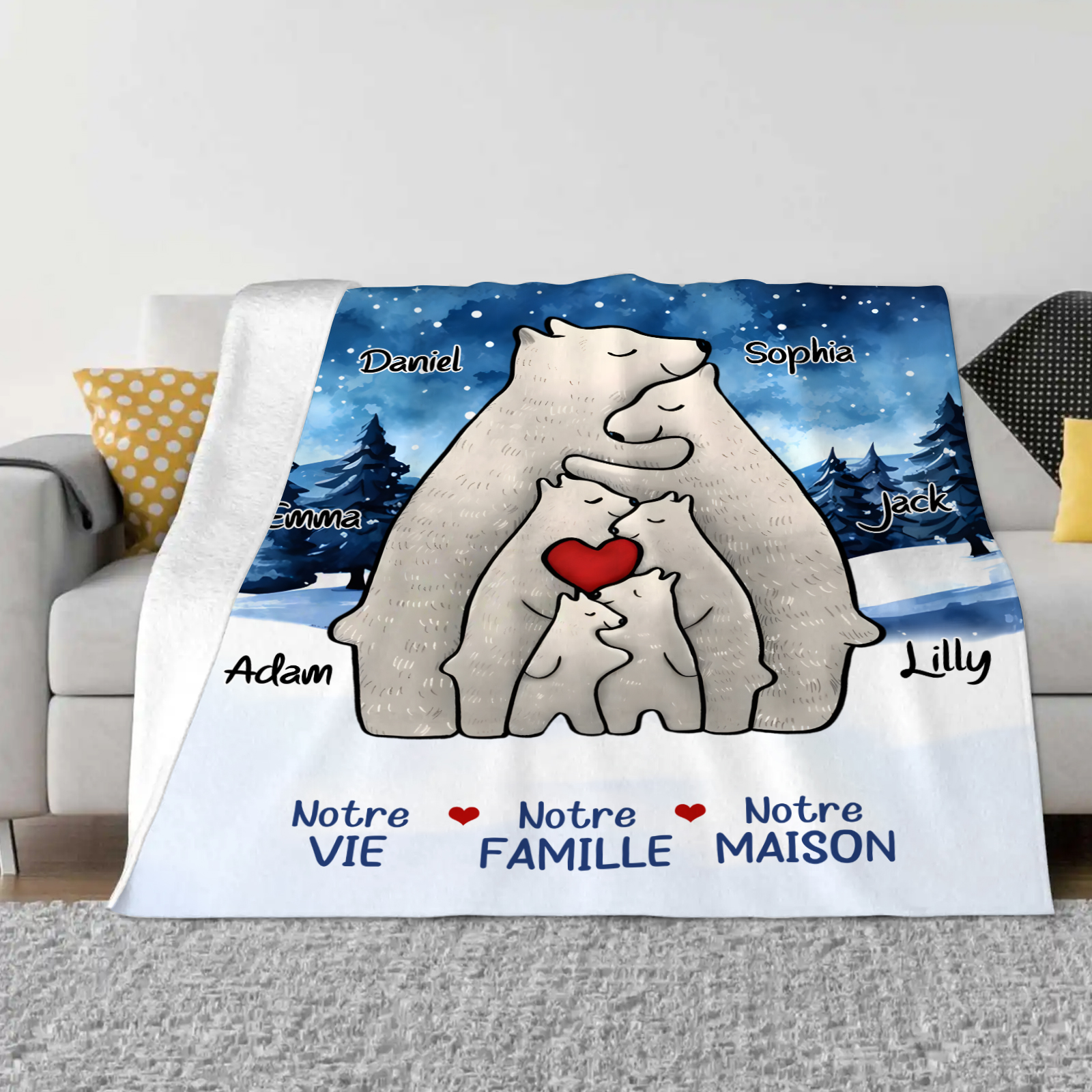Couverture Plaids Polaire ours 6 Prénoms Personnalisés Cadeau pour Famille | Jessemade