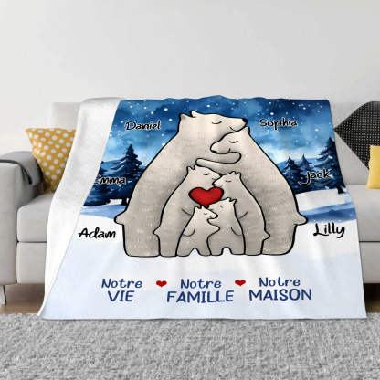 Couverture Plaids Polaire ours 6 Prénoms Personnalisés Cadeau pour Famille | Jessemade