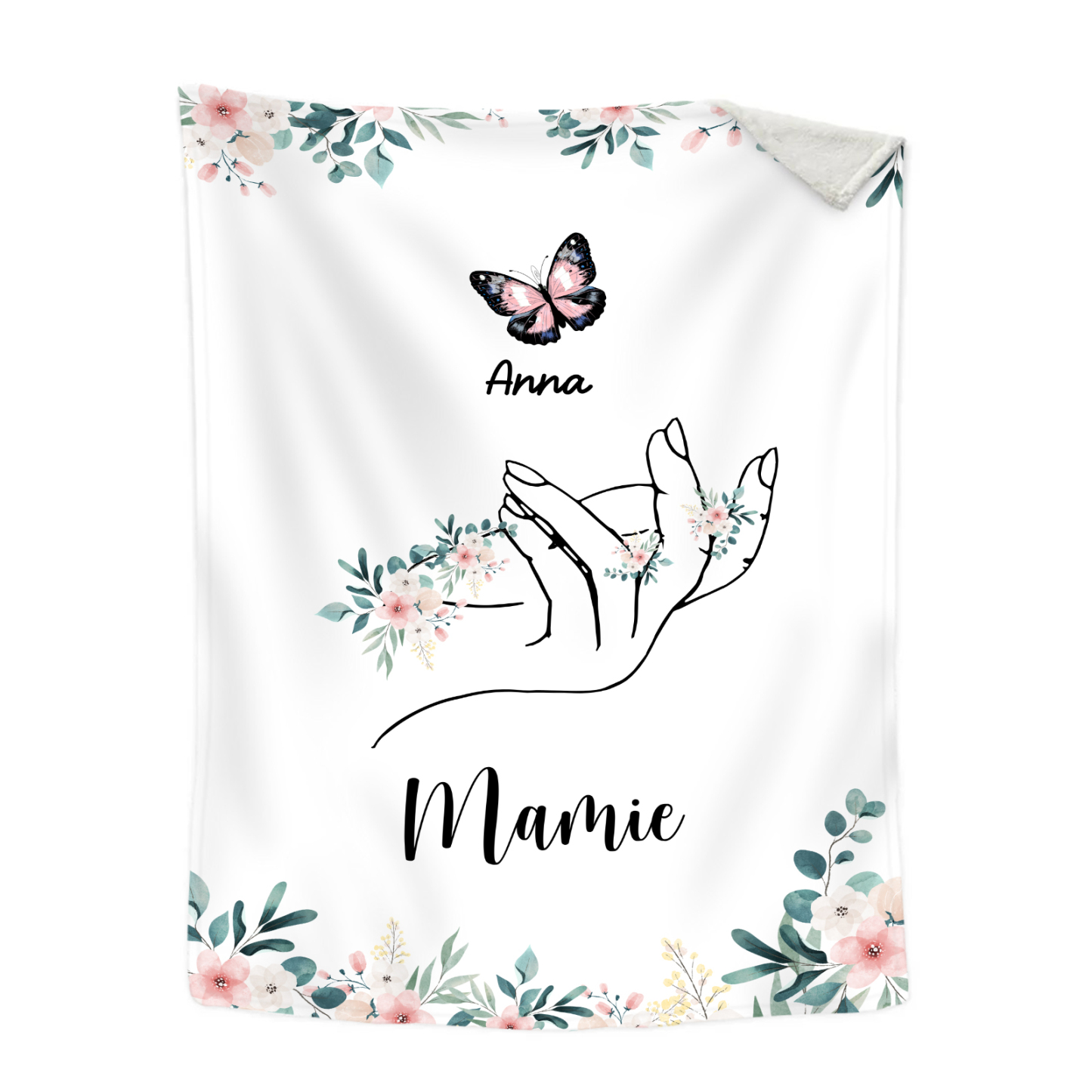 À Mamie Couverture de Noël plaids polaire mains et papillon Prénom personnalisé avec texte Cadeau pour famille | Jessemade