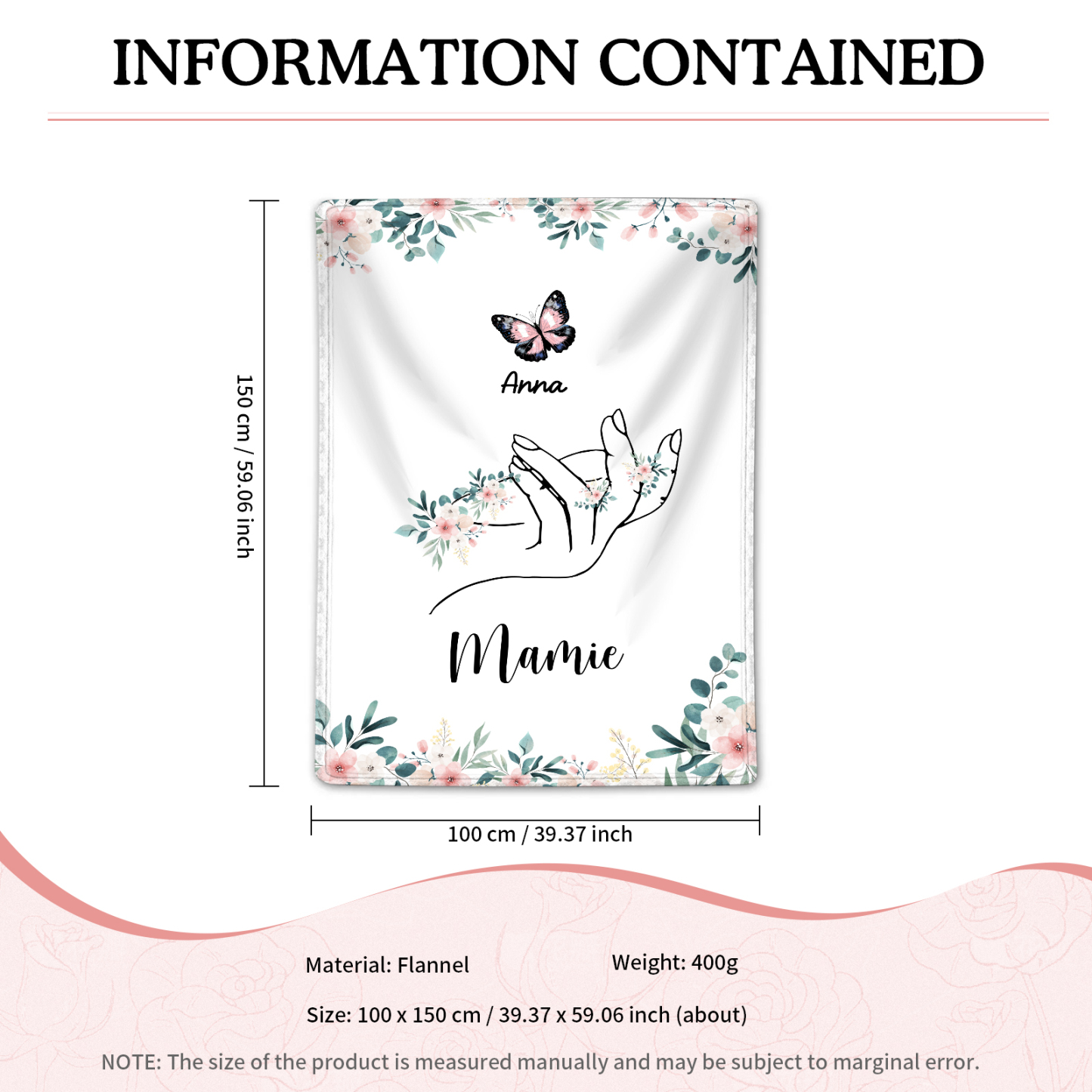 À Mamie Couverture de Noël plaids polaire mains et papillon Prénom personnalisé avec texte Cadeau pour famille | Jessemade