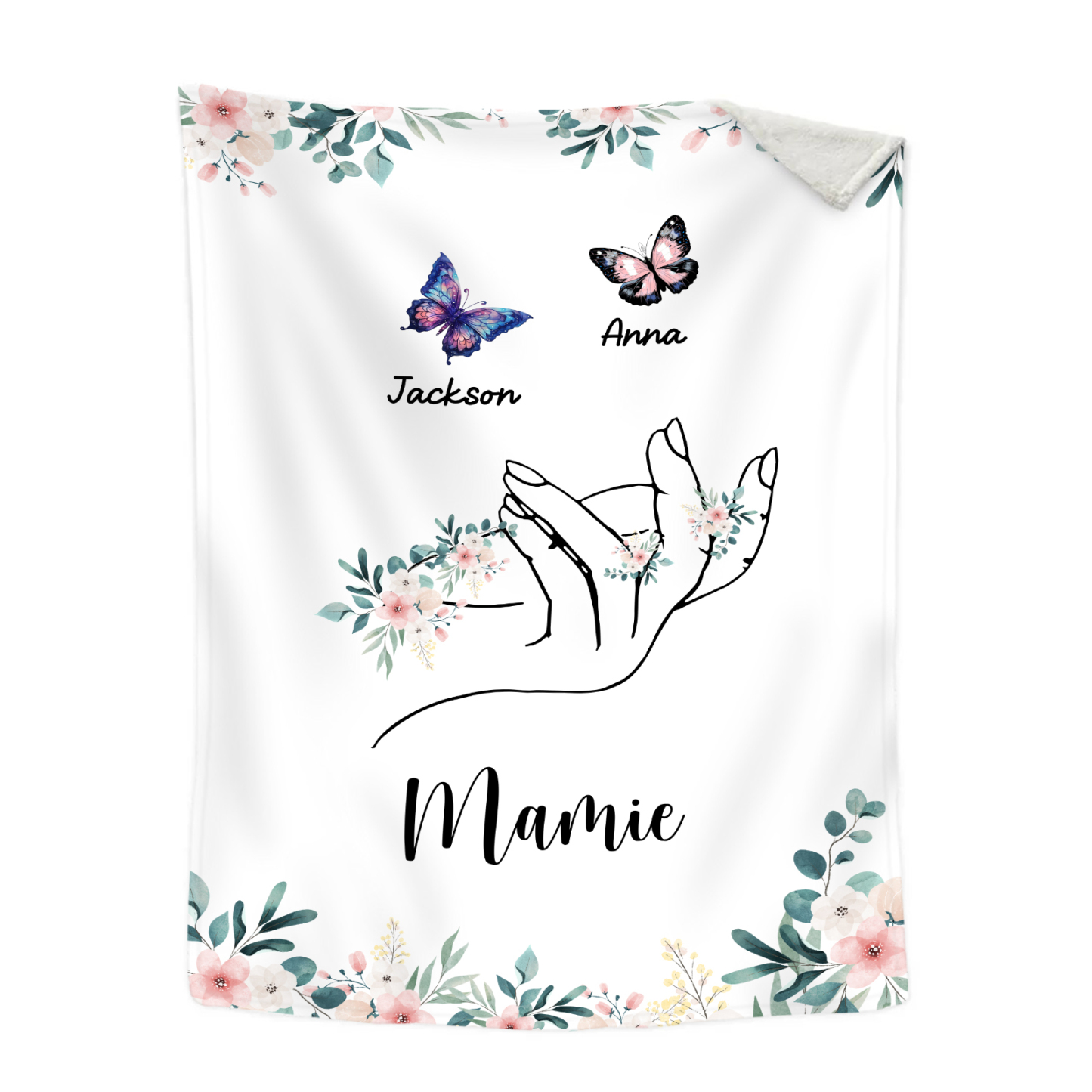 À Mamie Couverture de Noël plaids polaire mains et papillon 2 Prénoms personnalisés avec texte Cadeau pour famille | Jessemade