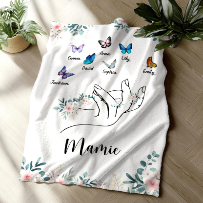 À Mamie Couverture de Noël plaids polaire mains et papillon 7 Prénoms