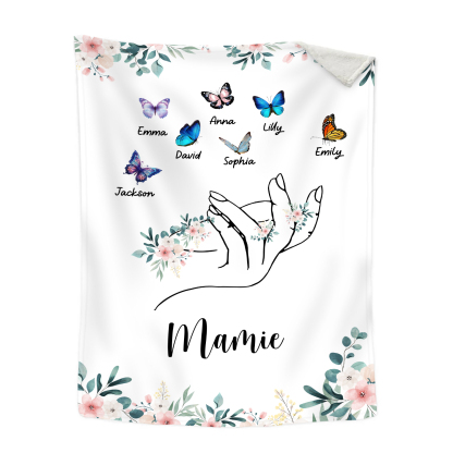 À Mamie Couverture de Noël plaids polaire mains et papillon 7 Prénoms personnalisés avec texte Cadeau pour famille | Jessemade