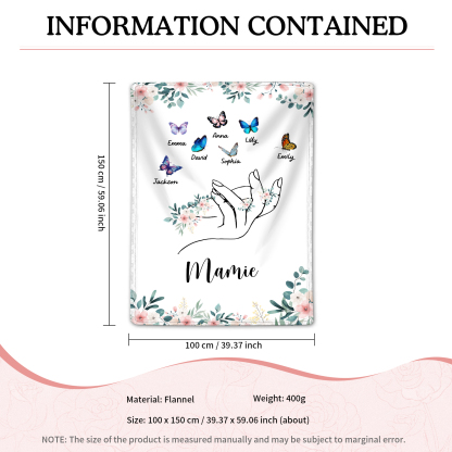 À Mamie Couverture de Noël plaids polaire mains et papillon 7 Prénoms personnalisés avec texte Cadeau pour famille | Jessemade