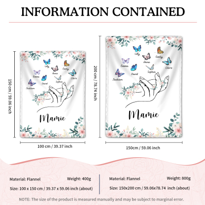 À Mamie Couverture de Noël plaids polaire mains et papillon 8 Prénoms personnalisés avec texte Cadeau pour famille | Jessemade