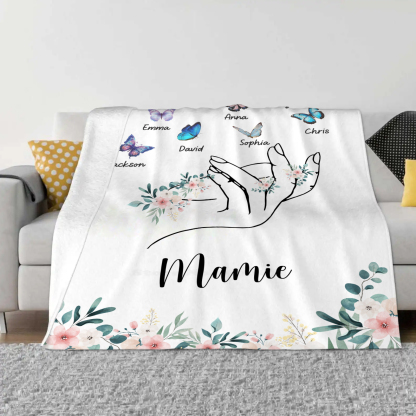 À Mamie Couverture de Noël plaids polaire mains et papillon 8 Prénoms personnalisés avec texte Cadeau pour famille | Jessemade