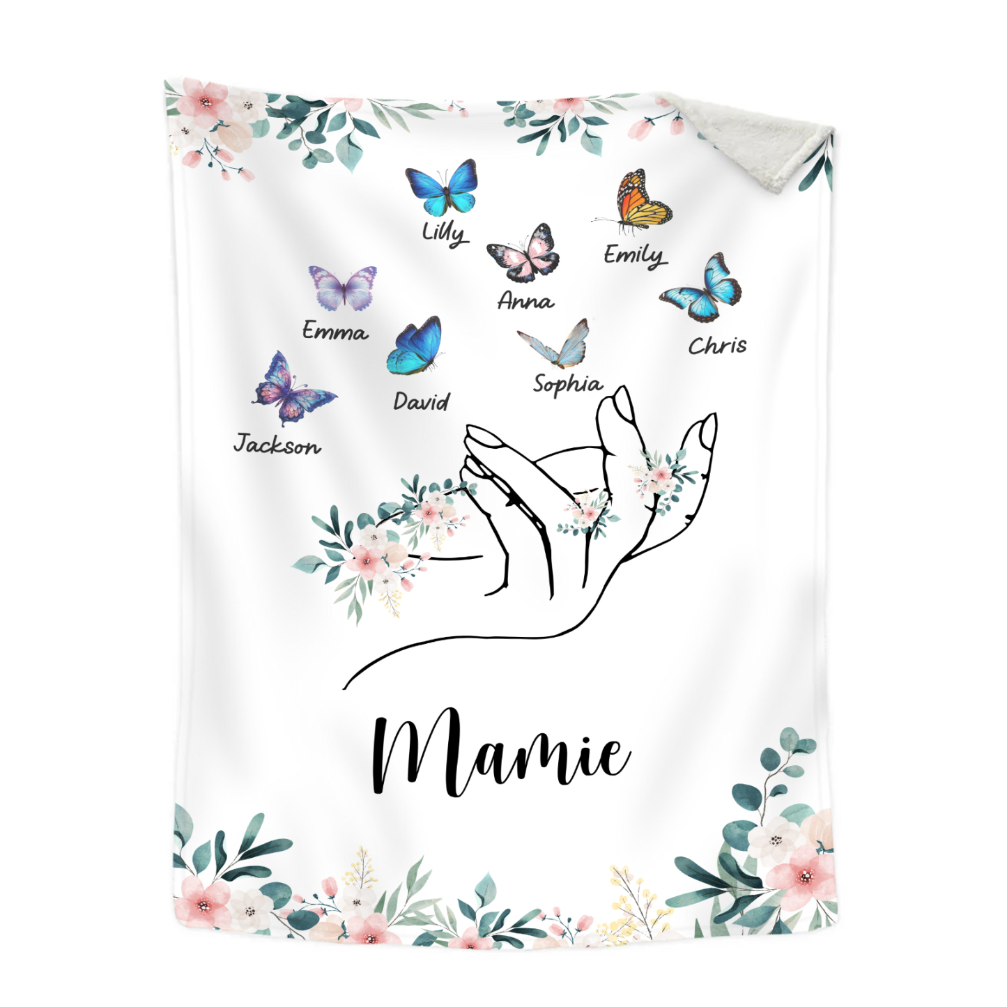 À Mamie Couverture de Noël plaids polaire mains et papillon 8 Prénoms personnalisés avec texte Cadeau pour famille | Jessemade
