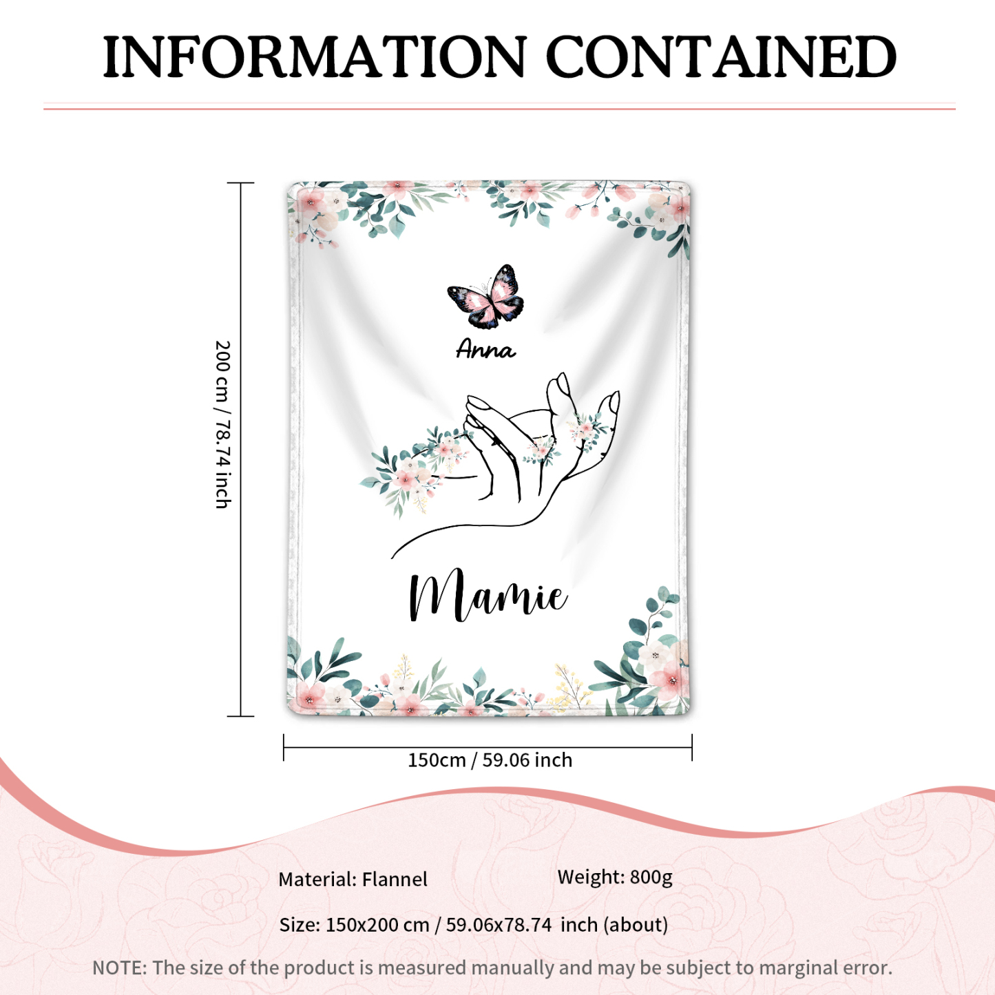 À Mamie Couverture de Noël plaids polaire mains et papillon Prénom personnalisé avec texte Cadeau pour famille | Jessemade