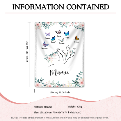 À Mamie Couverture de Noël plaids polaire mains et papillon 7 Prénoms personnalisés avec texte Cadeau pour famille | Jessemade