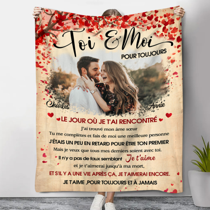 Plaid Personnalisé avec 1 Photo et 2 Prénoms Couverture Personnalisable pour Couple | Jessemade