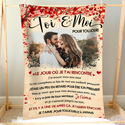 Plaid Personnalisé avec 1 Photo et 2 Prénoms Couverture Personnalisable pour Couple | Jessemade