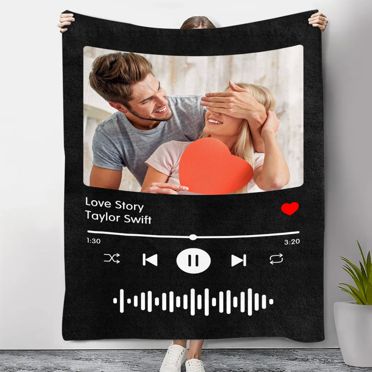 Plaid en Flanelle Personnalisé avec Photo et Code sportify Couverture Flanelle pour Couple | Jessemade