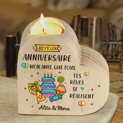 À Ma Meilleure Amie - Bougeoir en Bois sans bougie 2 Prénoms Personnalisé-Cadeau pour Amie Précieuse