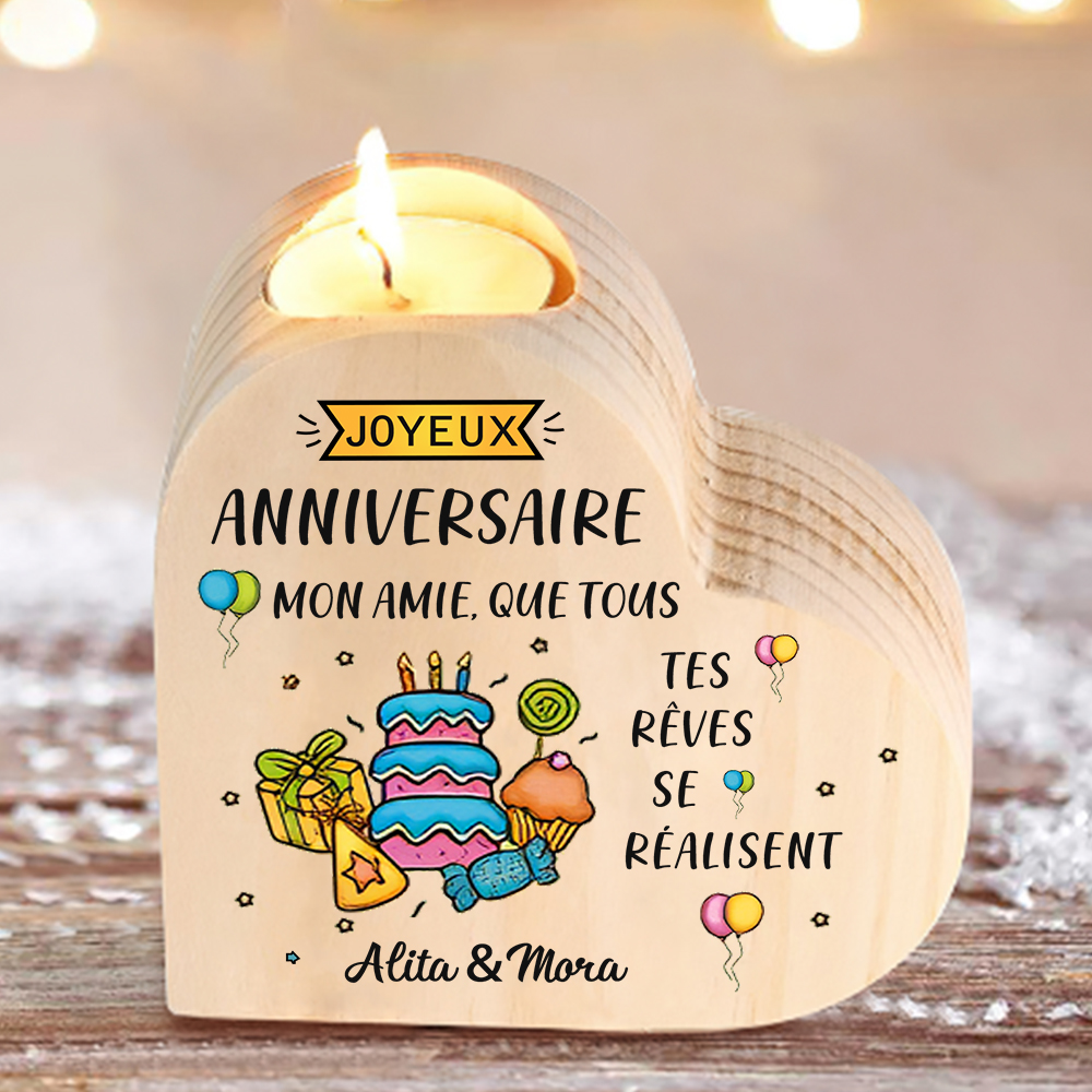 À Ma Meilleure Amie - Bougeoir en Bois sans bougie 2 Prénoms Personnalisé-Cadeau pour Amie Précieuse