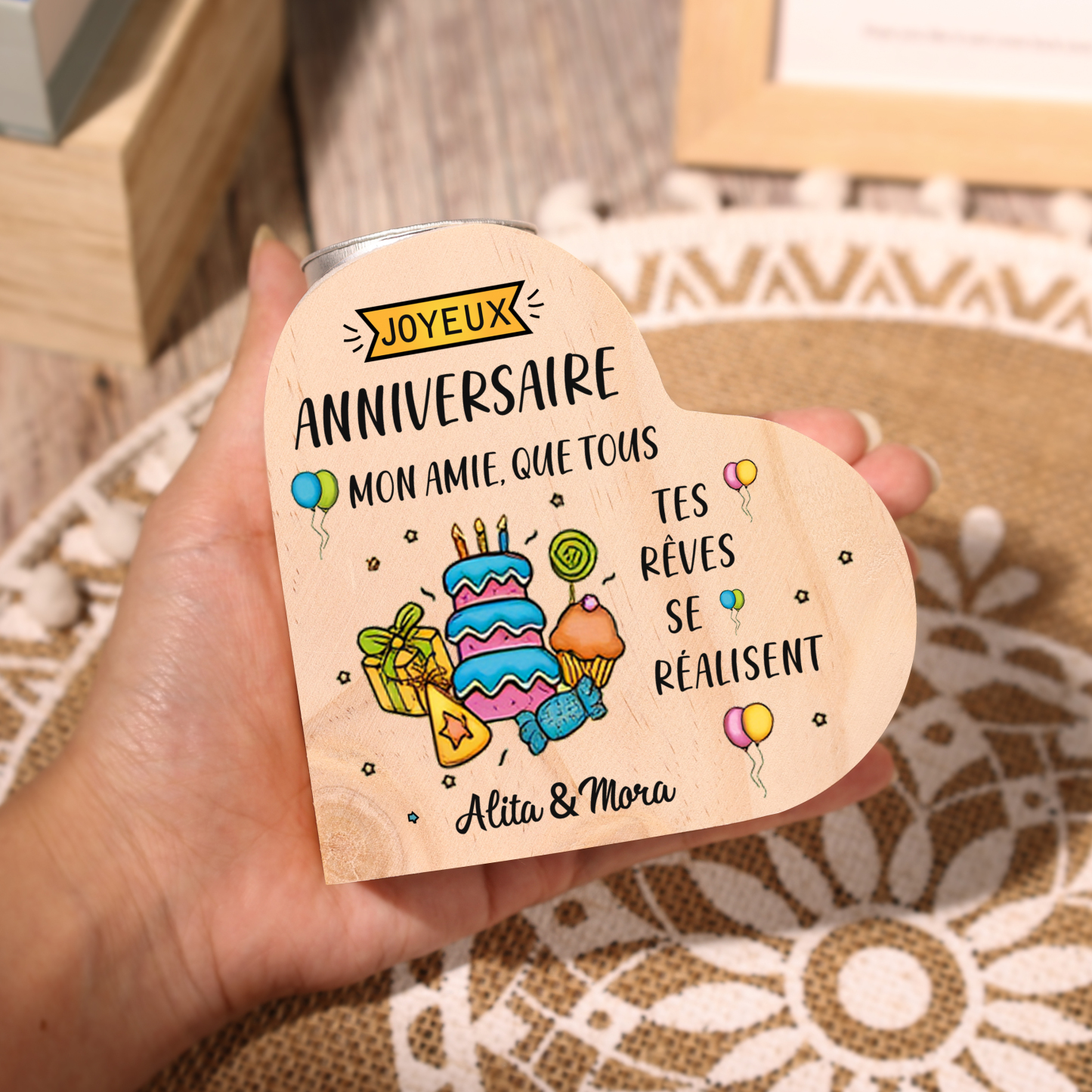 À Ma Meilleure Amie - Bougeoir en Bois sans bougie 2 Prénoms Personnalisé-Cadeau pour Amie Précieuse