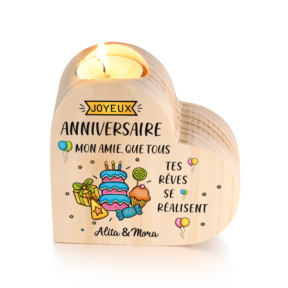 À Ma Meilleure Amie - Bougeoir en Bois sans bougie 2 Prénoms Personnal
