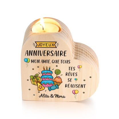 À Ma Meilleure Amie - Bougeoir en Bois sans bougie 2 Prénoms Personnal