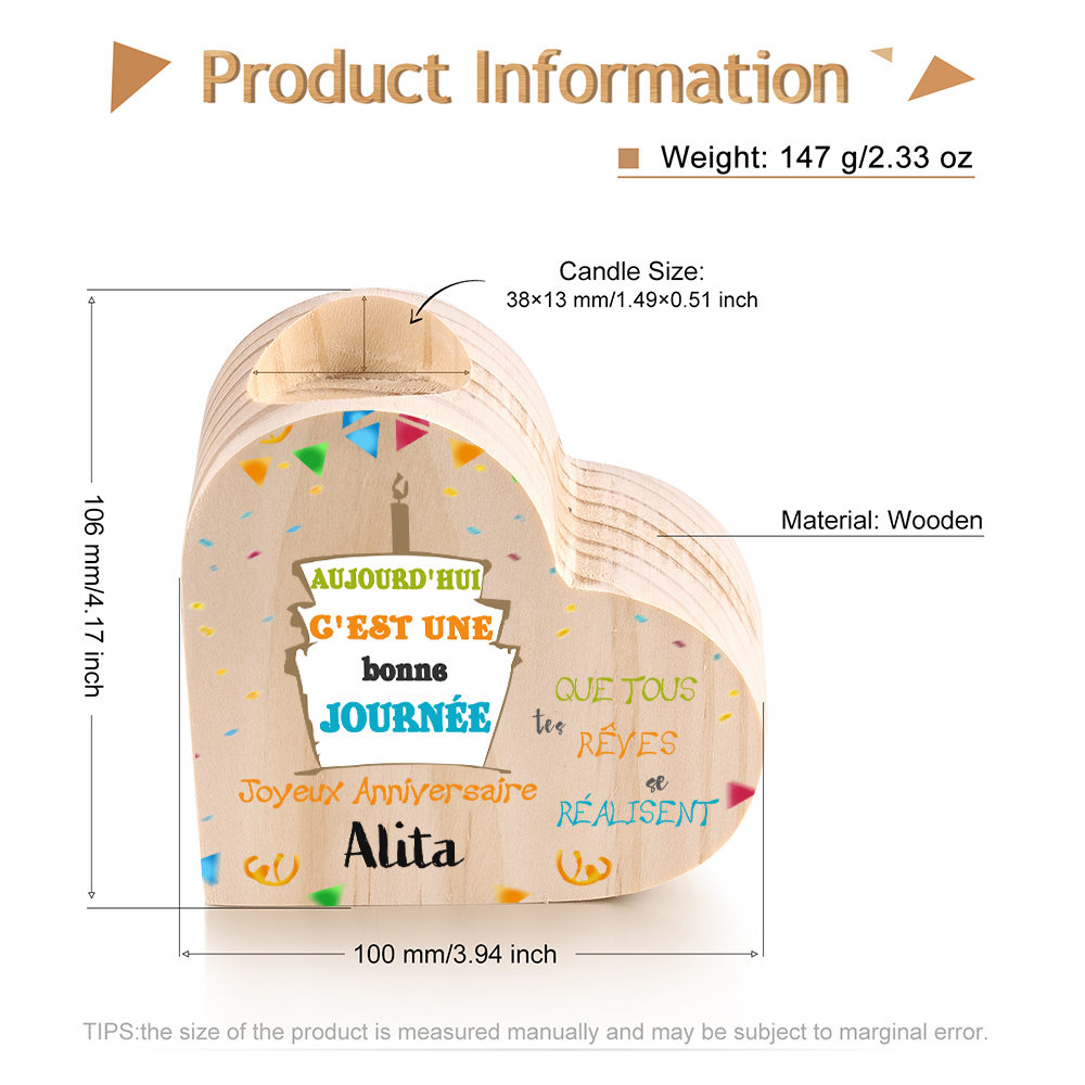 Bougeoir en Bois sans bougie 1 Prénoms Personnalisé-Cadeau pour Amie 