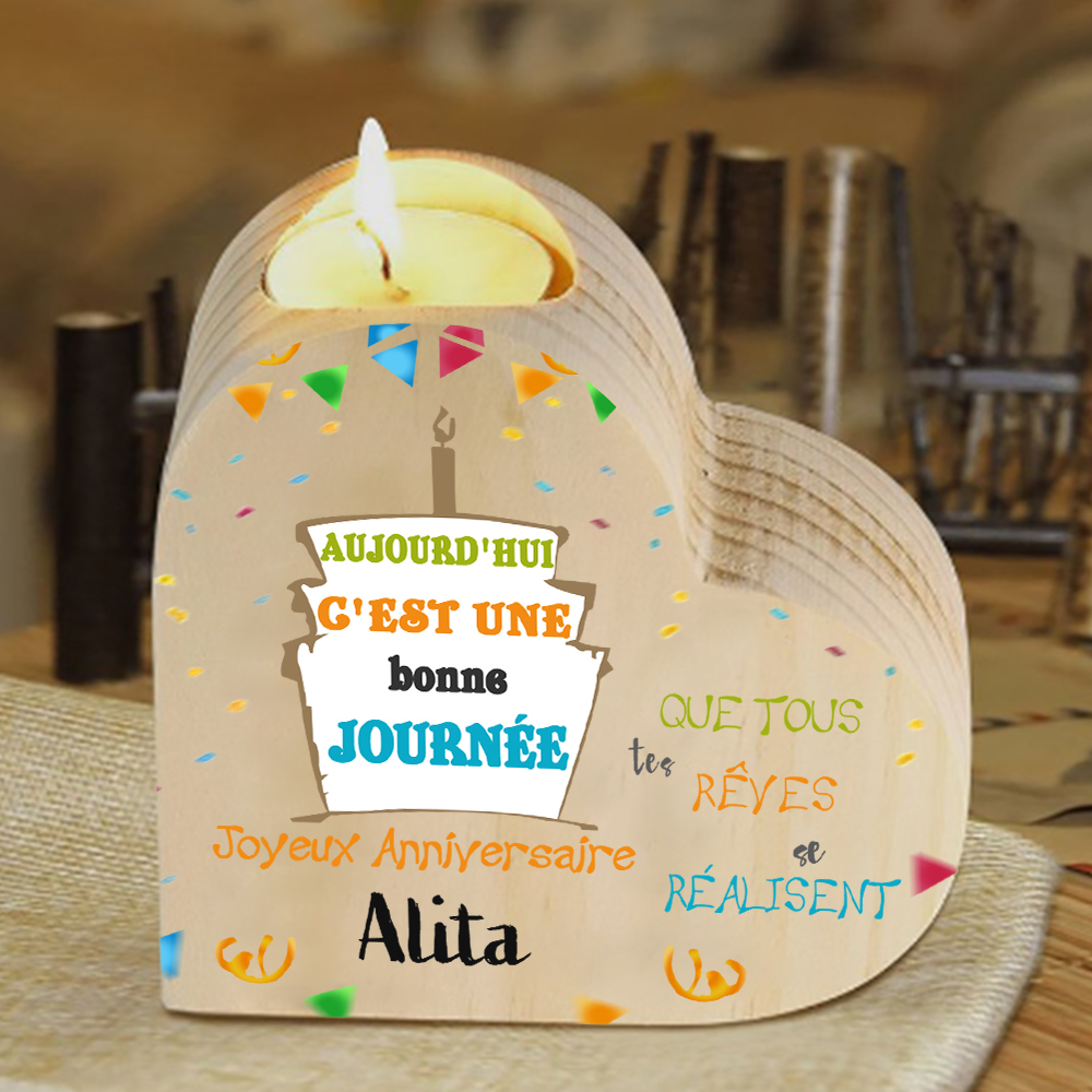 Bougeoir en Bois sans bougie 1 Prénoms Personnalisé-Cadeau pour Amie 