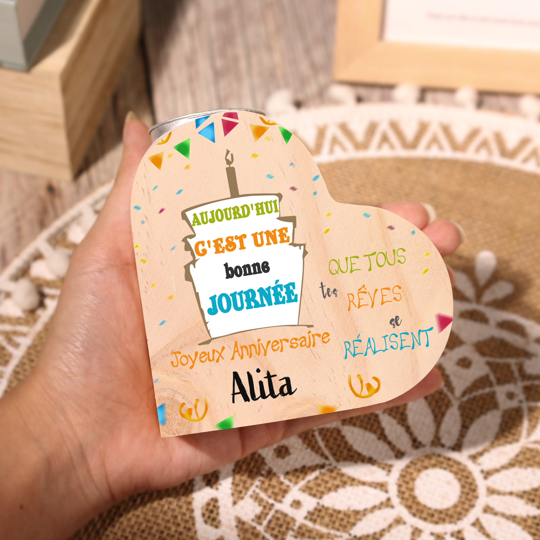 Bougeoir en Bois sans bougie 1 Prénoms Personnalisé-Cadeau pour Amie 