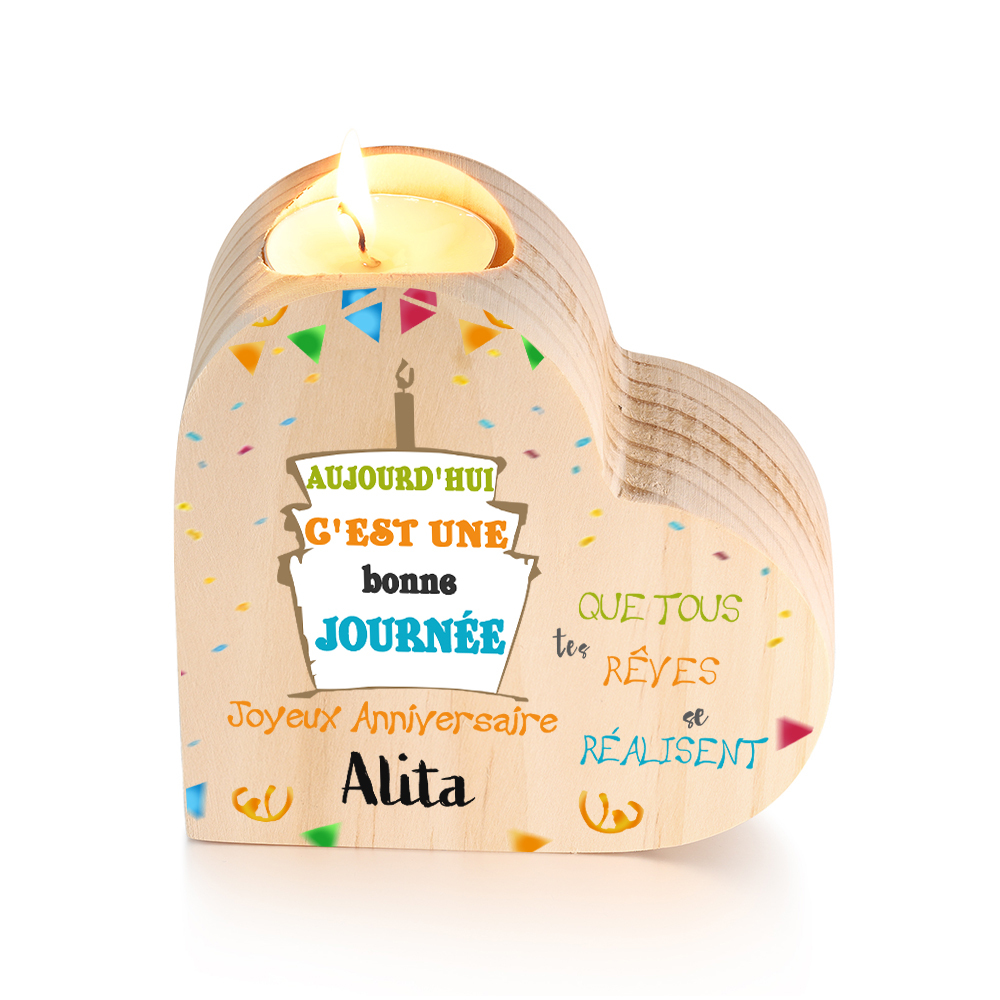 Bougeoir en Bois sans bougie 1 Prénoms Personnalisé-Cadeau pour Amie