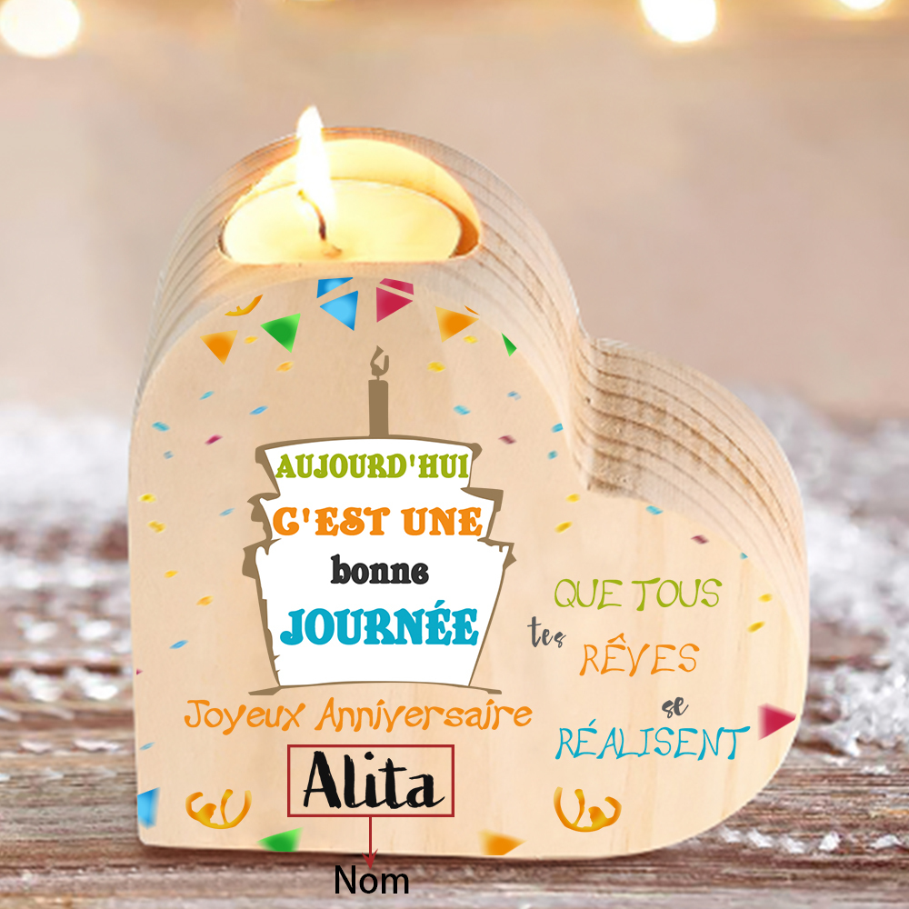 Bougeoir en Bois sans bougie 1 Prénoms Personnalisé-Cadeau pour Amie 