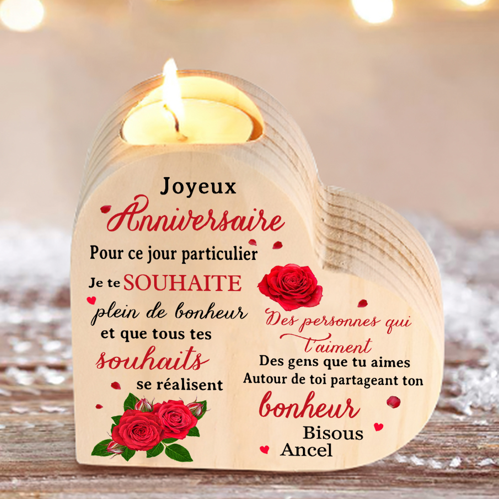 Bougeoir en Bois Rose rouge 1 Prénoms Personnalisé-Cadeau Anniversaire (sans bougie)