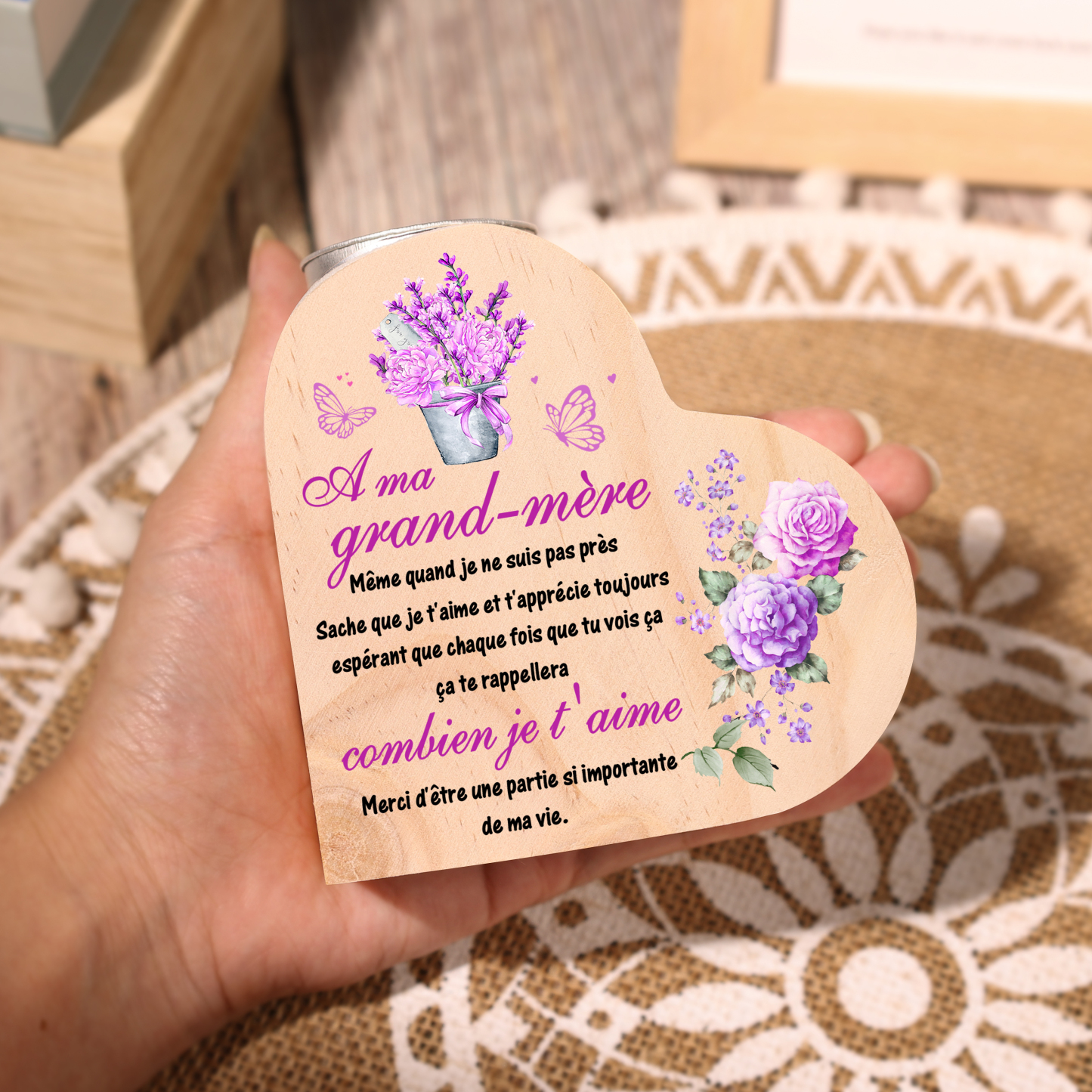 Bougeoir en Bois romantique1 Texte Personnalisé-Cadeau Anniversaire (sans bougie)