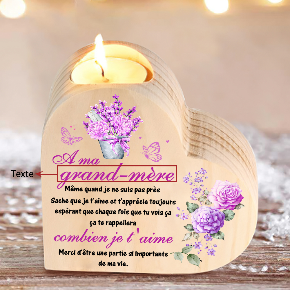 Bougeoir en Bois romantique1 Texte Personnalisé-Cadeau Anniversaire (sans bougie)