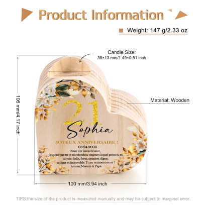 Bougeoir Anniversaire Personnalisé en Bois Cadeau Anniversaire (sans bougie)｜ Jessemade