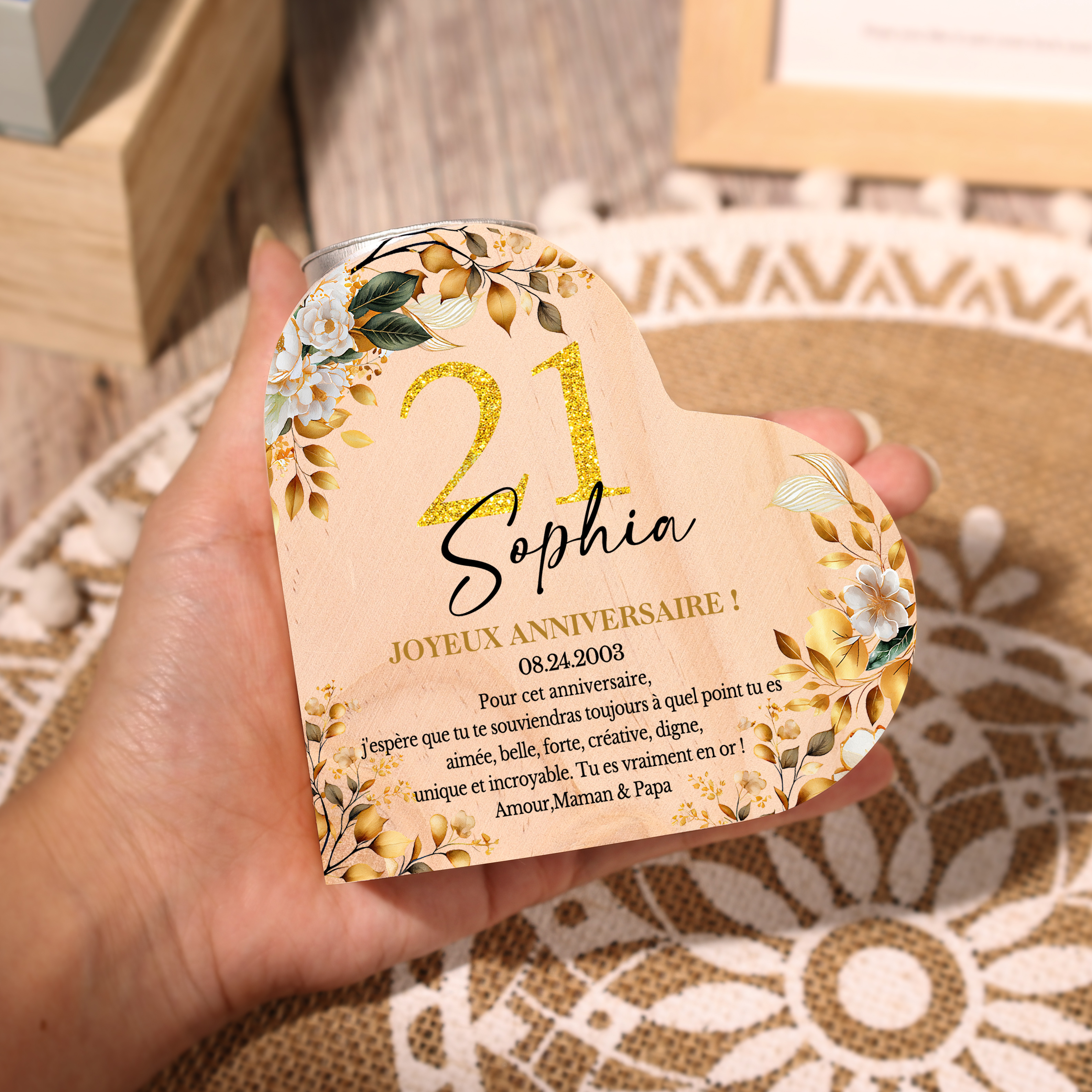 Bougeoir Anniversaire Personnalisé en Bois Cadeau Anniversaire (sans bougie)｜ Jessemade