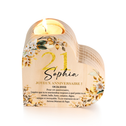Bougeoir Anniversaire Personnalisé en Bois Cadeau Anniversaire (sans b