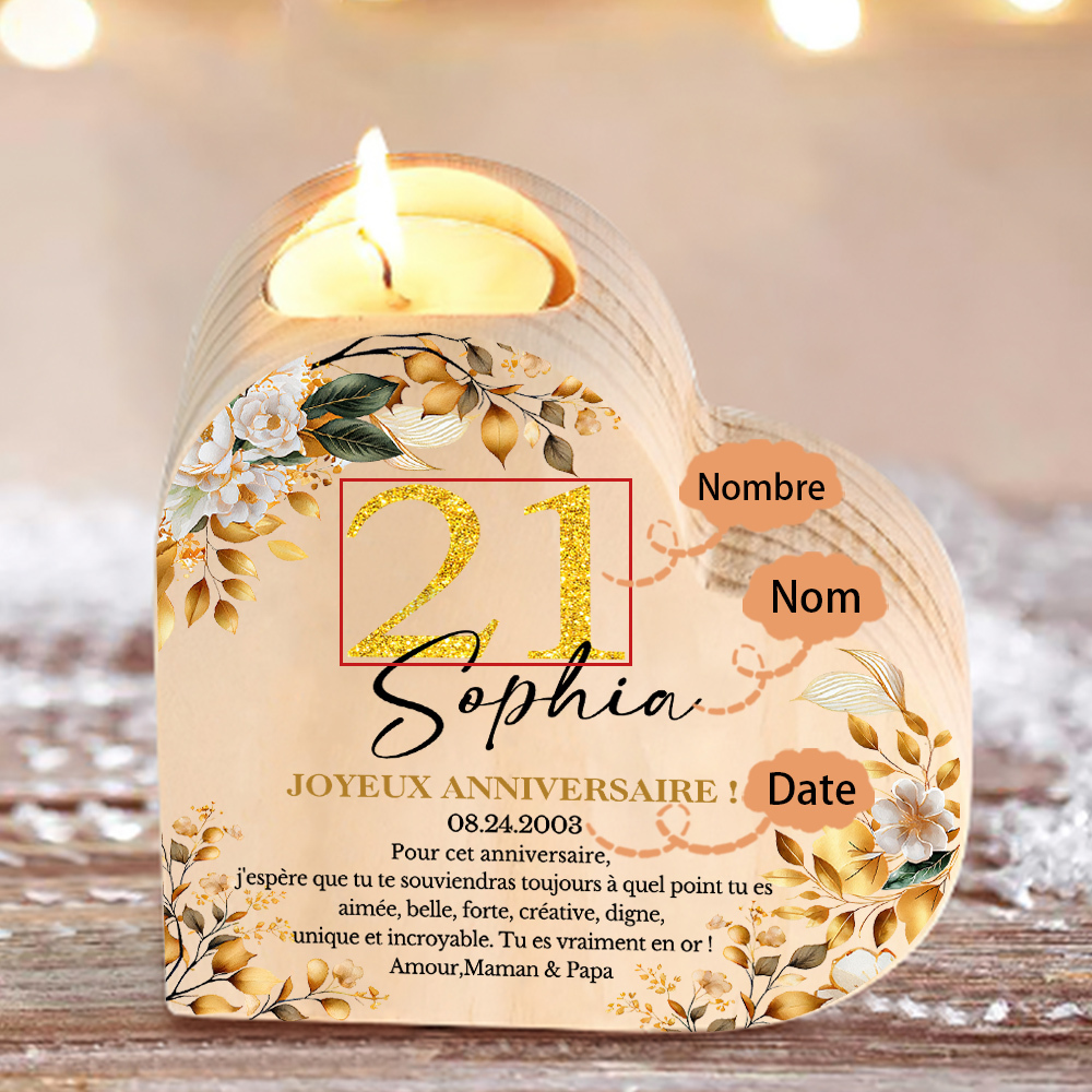 Bougeoir Anniversaire Personnalisé en Bois Cadeau Anniversaire (sans bougie)｜ Jessemade