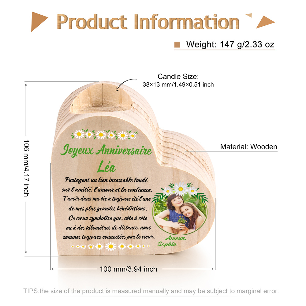 Bougeoir Anniversaire en Bois 2 Pénoms Personnalisés Émotionnel et Pratique Cadeau Anniversaire (sans bougie)｜ Jessemade