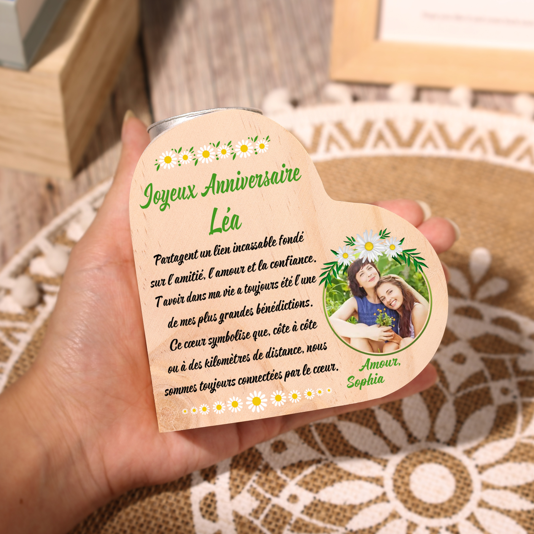 Bougeoir Anniversaire en Bois 2 Pénoms Personnalisés Émotionnel et Pratique Cadeau Anniversaire (sans bougie)｜ Jessemade