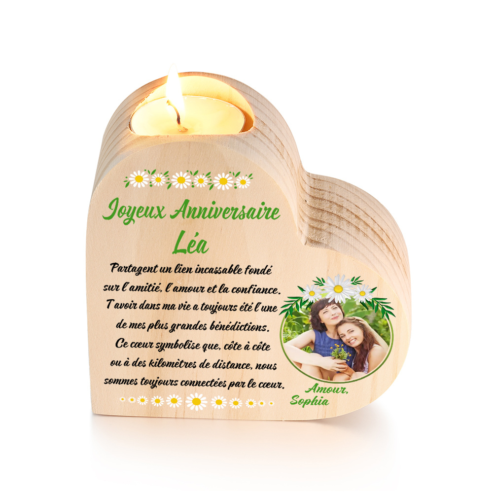 Bougeoir Anniversaire en Bois 2 Pénoms Personnalisés Émotionnel et Pra