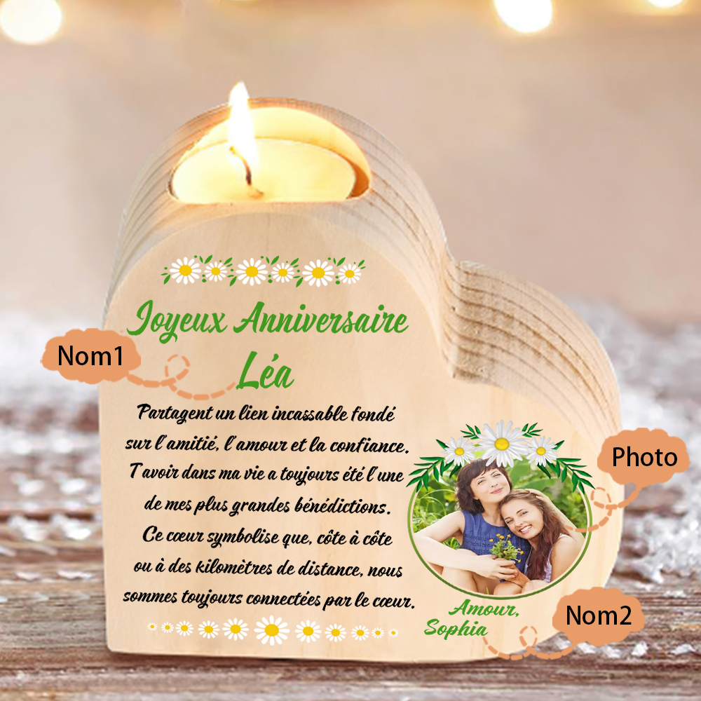 Bougeoir Anniversaire en Bois 2 Pénoms Personnalisés Émotionnel et Pratique Cadeau Anniversaire (sans bougie)｜ Jessemade