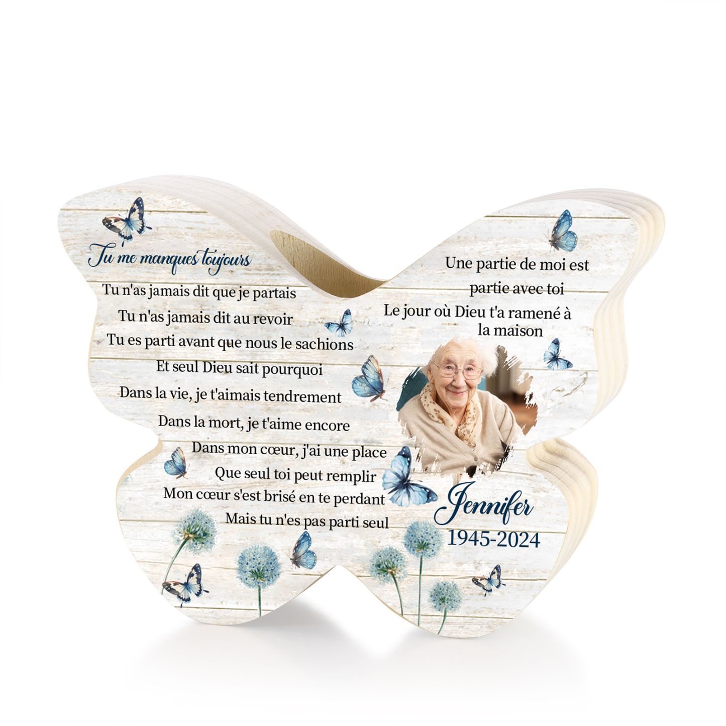 À Mamie ou Papi Bougeoir en Bois comméroratif papillon bleu 1 Photo Personnalisé Cadeau pour mamie papi sans bougie | Jessemade